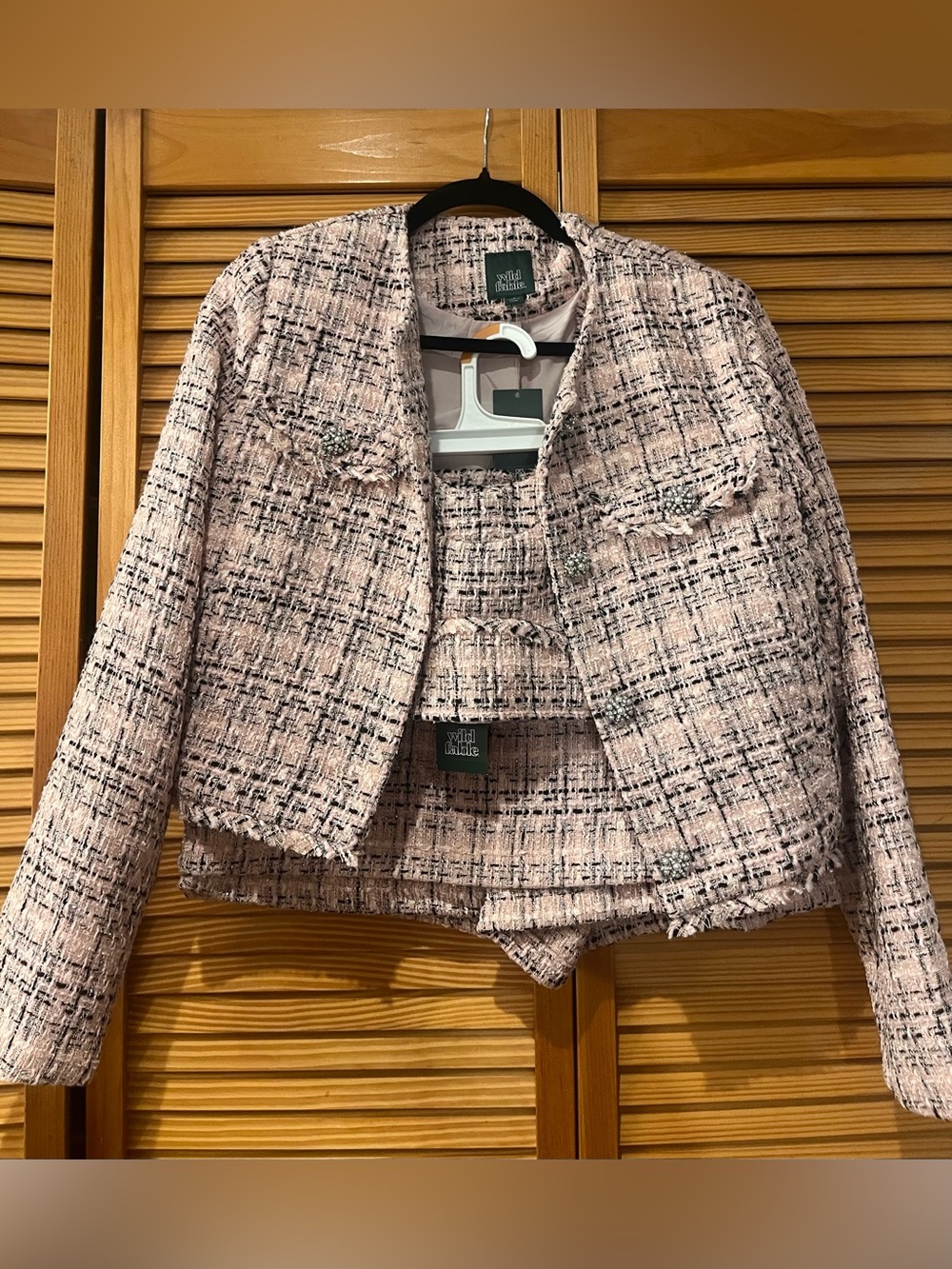 wild fable Blush Pink Tweed Cropped 3 Piece Blazer Suit Set